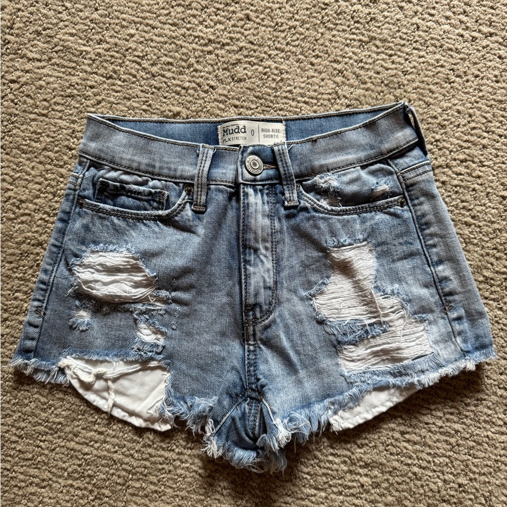 Mudd Jean Shorts Blue Distressed Denim